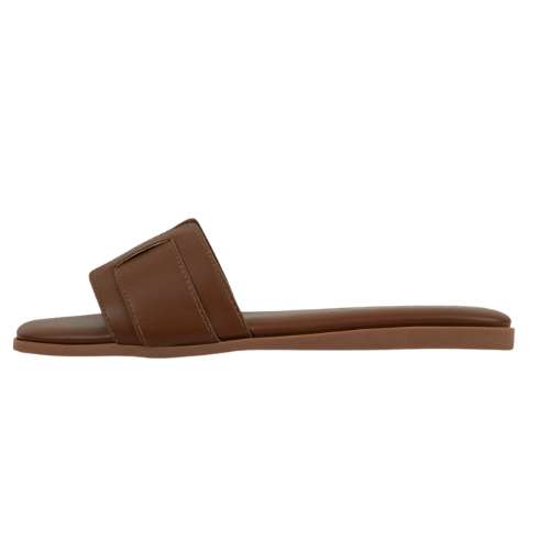 Brown Wide Strap Flat Slippers for Women