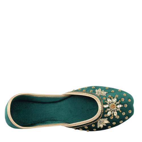 Emerald Green Embellished Khussa for Women
