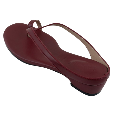 Maroon Cross-Strap Toe Ring Flat Slipper for Women