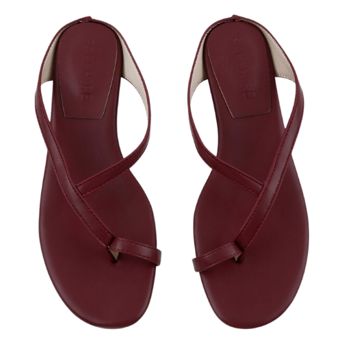 Maroon Cross-Strap Toe Ring Flat Slipper for Women