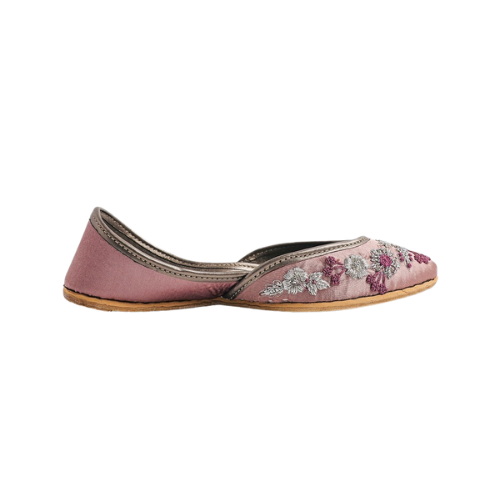 Pink Floral Embroidered Khussa for Women