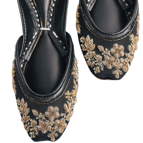 Black Floral Embroidered Khussa for Women
