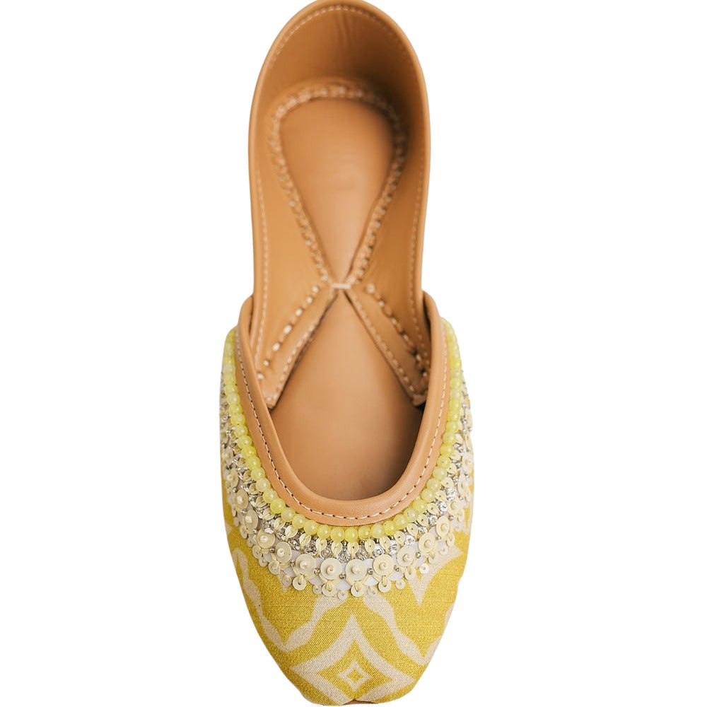 Yellow Embellished Traditional Khussa Shoes for Women
