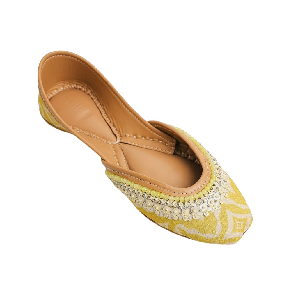 Yellow Embellished Traditional Khussa Shoes for Women
