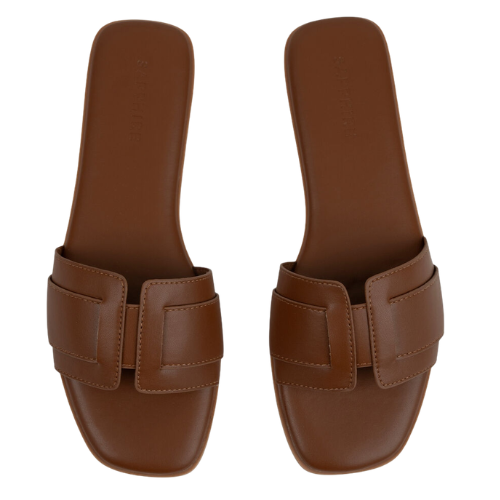 Brown Wide Strap Flat Slippers for Women
