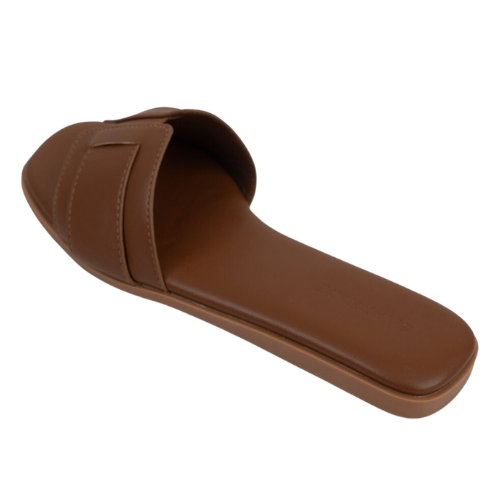 Brown Wide Strap Flat Slippers for Women