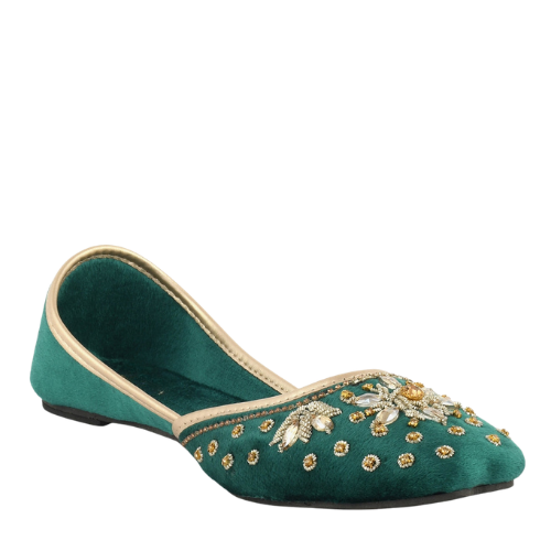 Emerald Green Embellished Khussa for Women