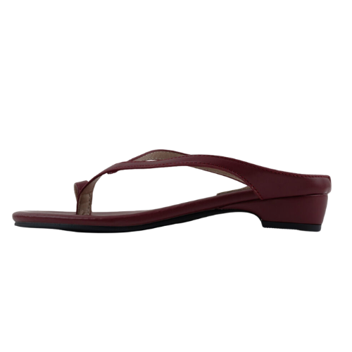 Maroon Cross-Strap Toe Ring Flat Slipper for Women