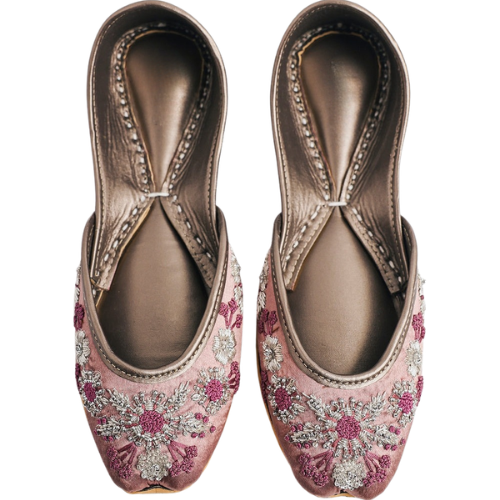 Pink Floral Embroidered Khussa for Women