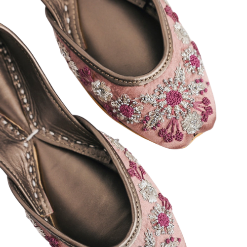 Pink Floral Embroidered Khussa for Women