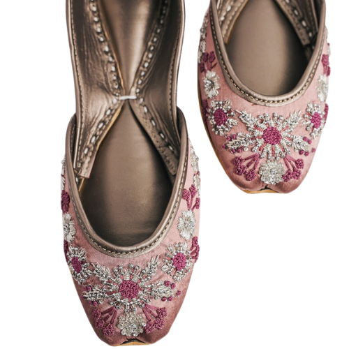 Pink Floral Embroidered Khussa for Women