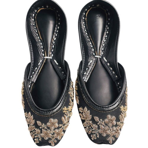 Black Floral Embroidered Khussa for Women