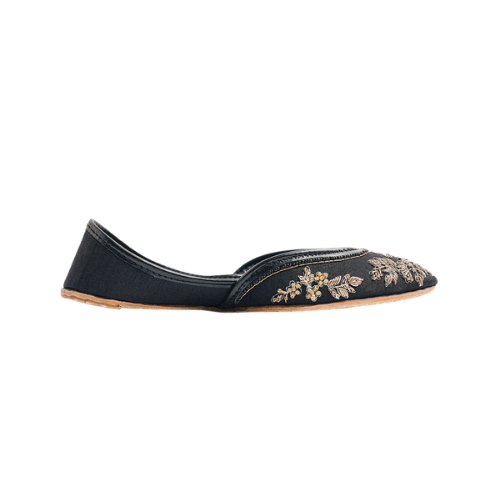 Black Floral Embroidered Khussa for Women