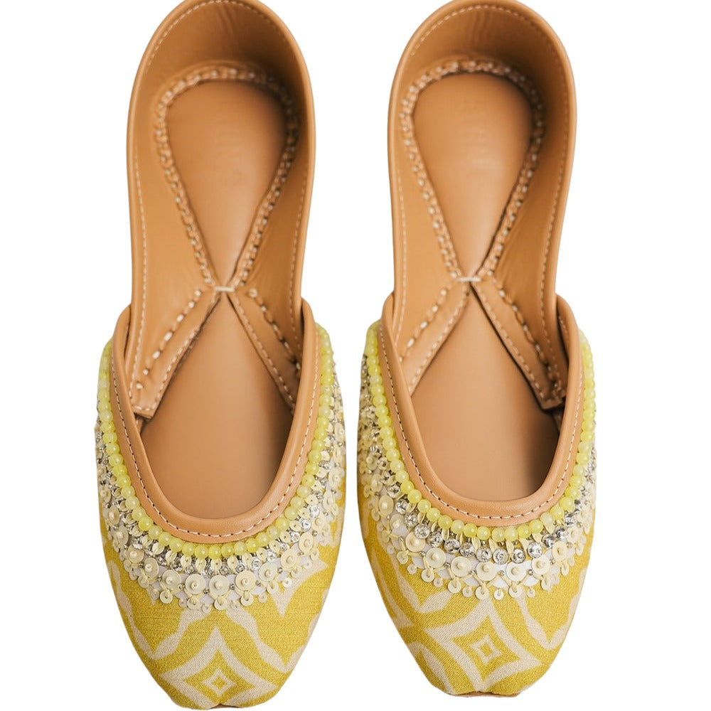 Yellow Embellished Traditional Khussa Shoes for Women