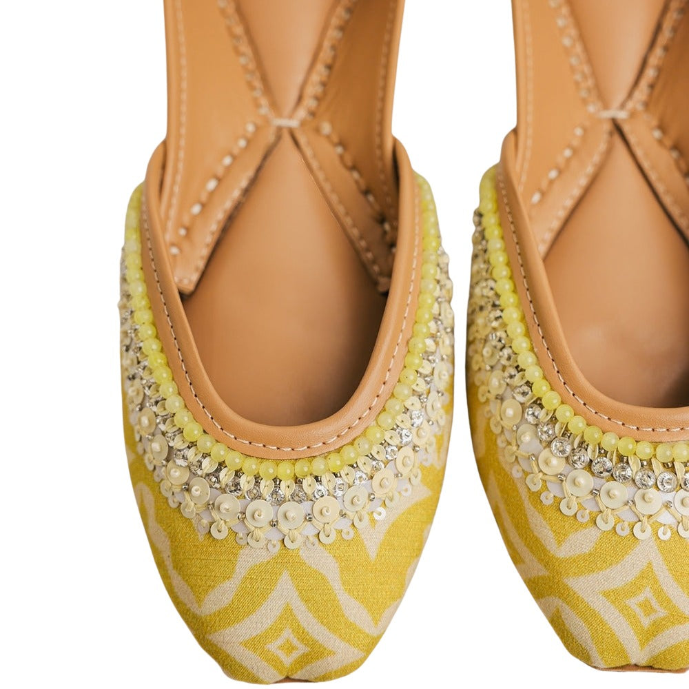 Yellow Embellished Traditional Khussa Shoes for Women